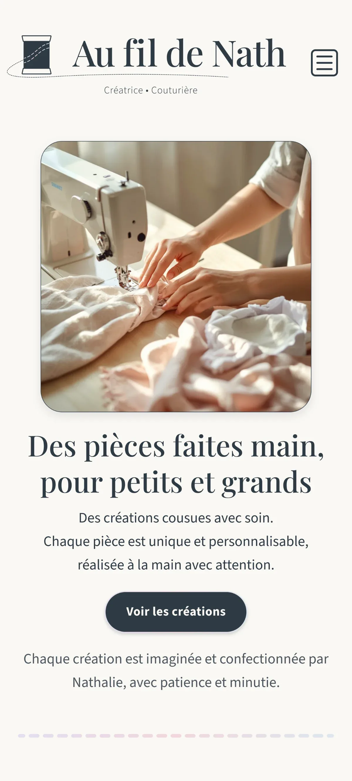 Accueil mobile — sections aérées, CTA full width.