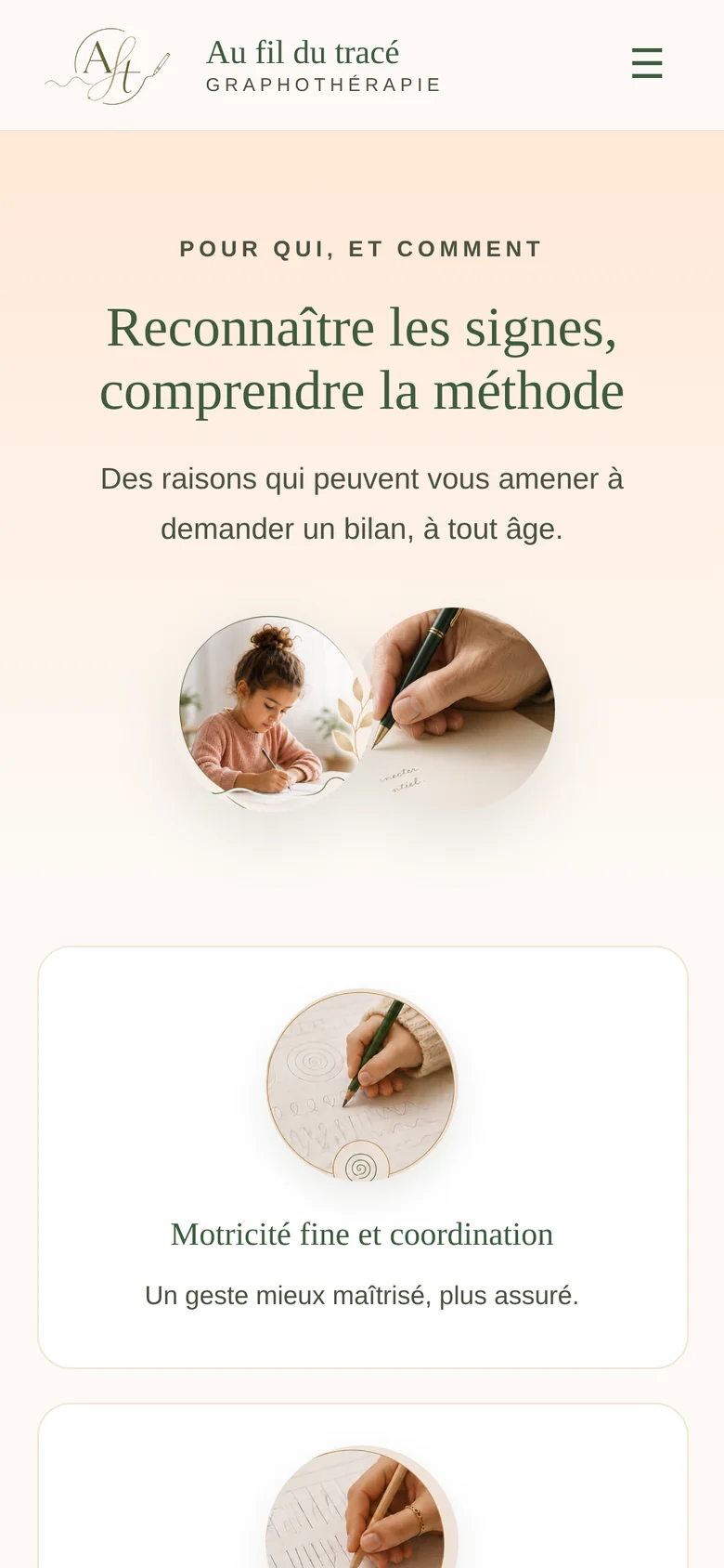Le site livré sur mobile — page Prestations.
