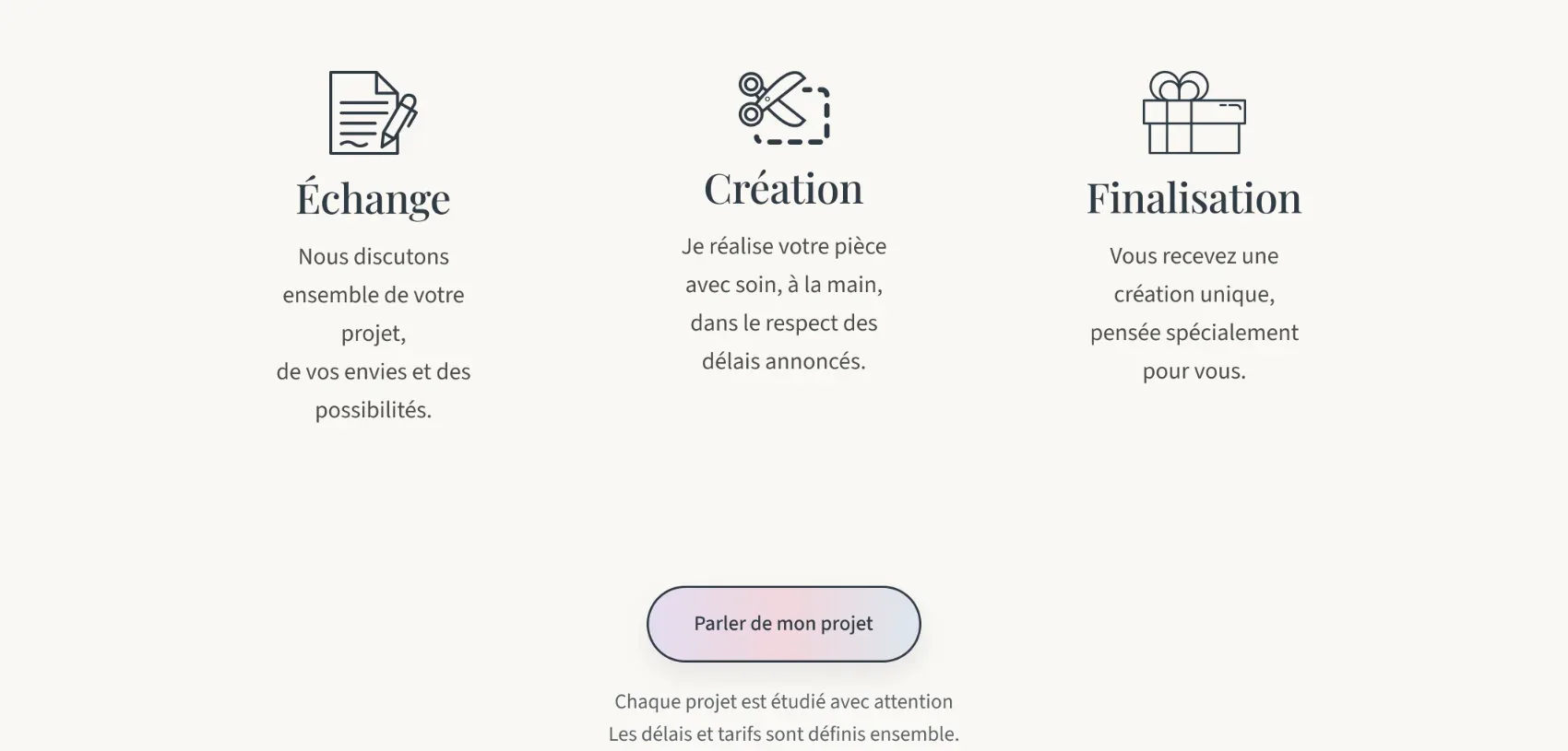 Étapes de réalisations — processus visuel du projet.